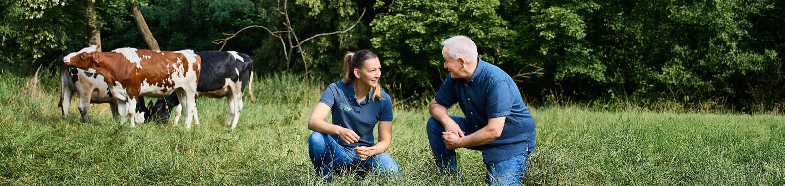 Mann und Frau unterhalten sich auf einer Wiese miteinander